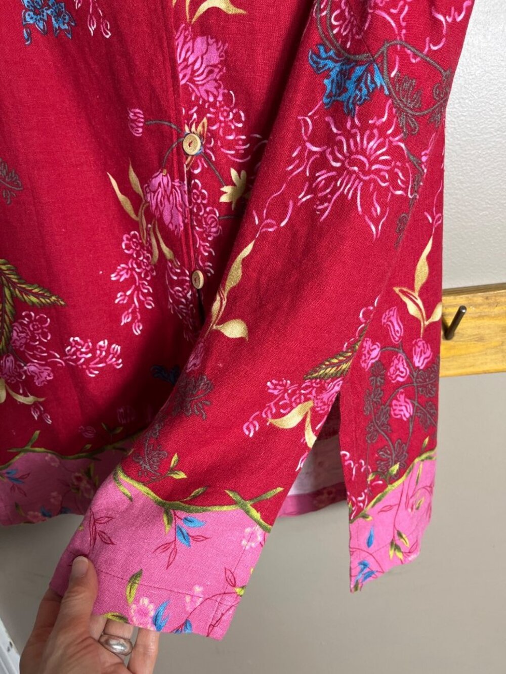 Red Floral Linen Blouse Vibrant Ivy Brand Button Tunic Sleeveless Comfort Wom XL - Picture 2 of 7